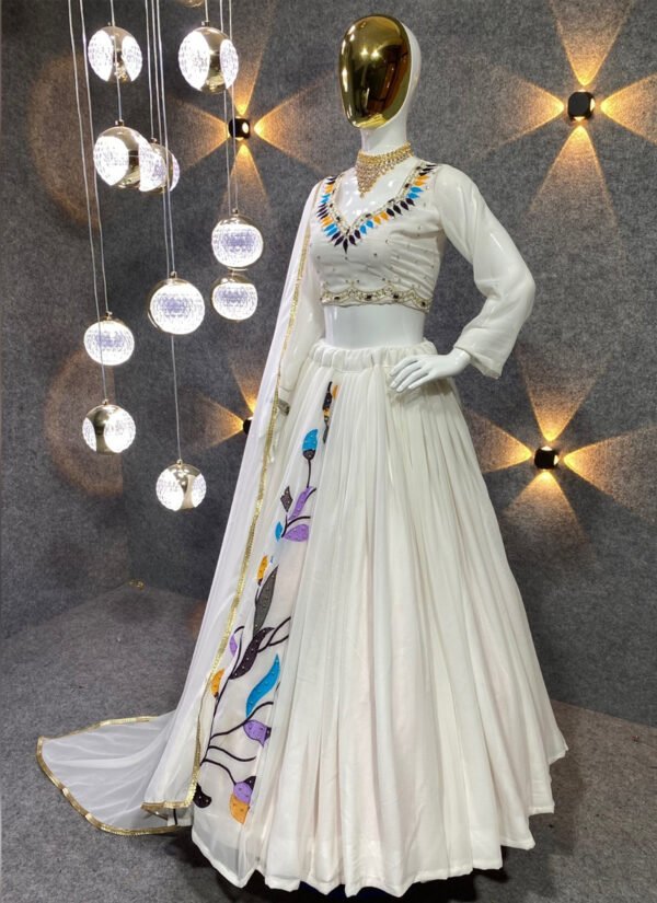 Georgette Party Wear White Lehenga Choli - Image 2