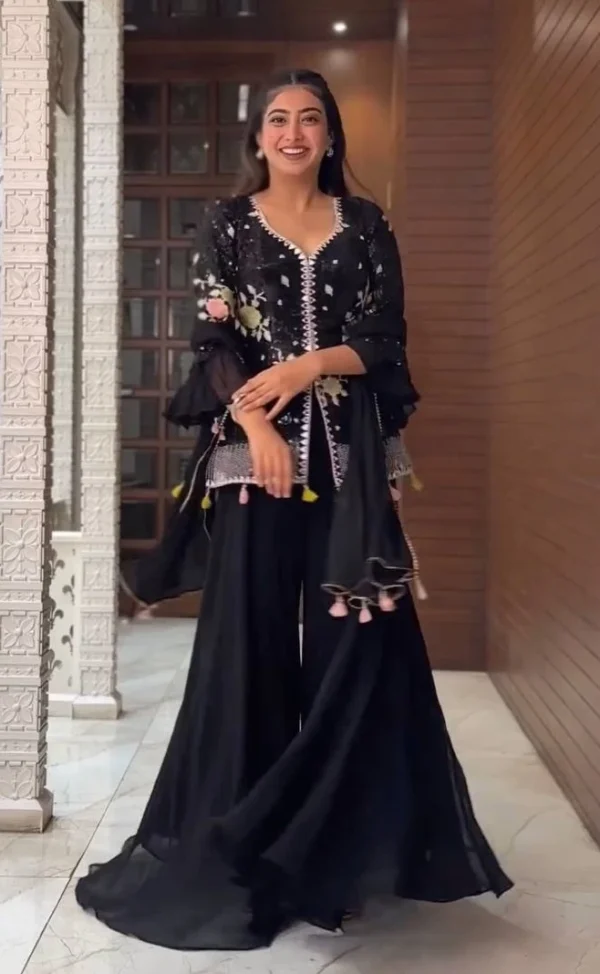 Party Wear Georgette Black Sharara Suit