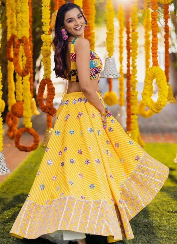 Digital Printed Butter Silk Yellow Lehenga Choli - Image 3