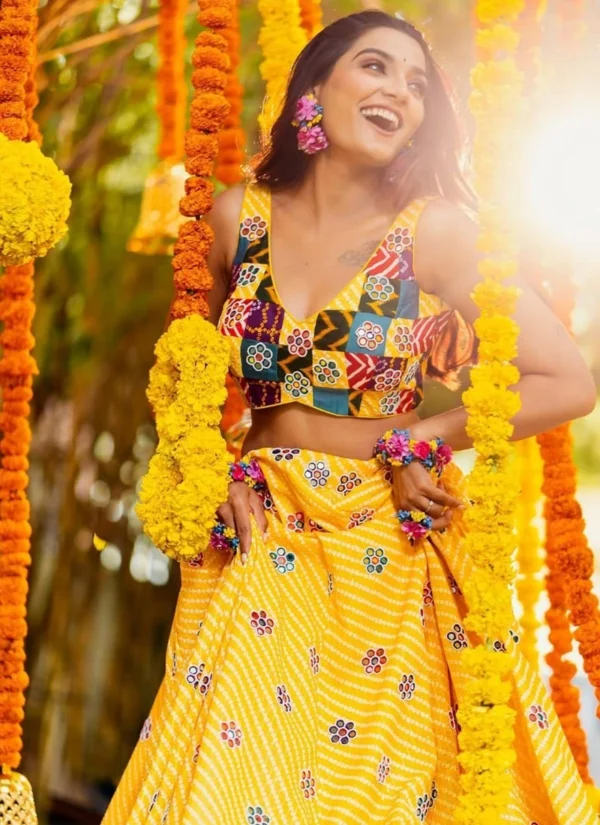 Digital Printed Butter Silk Yellow Lehenga Choli - Image 4