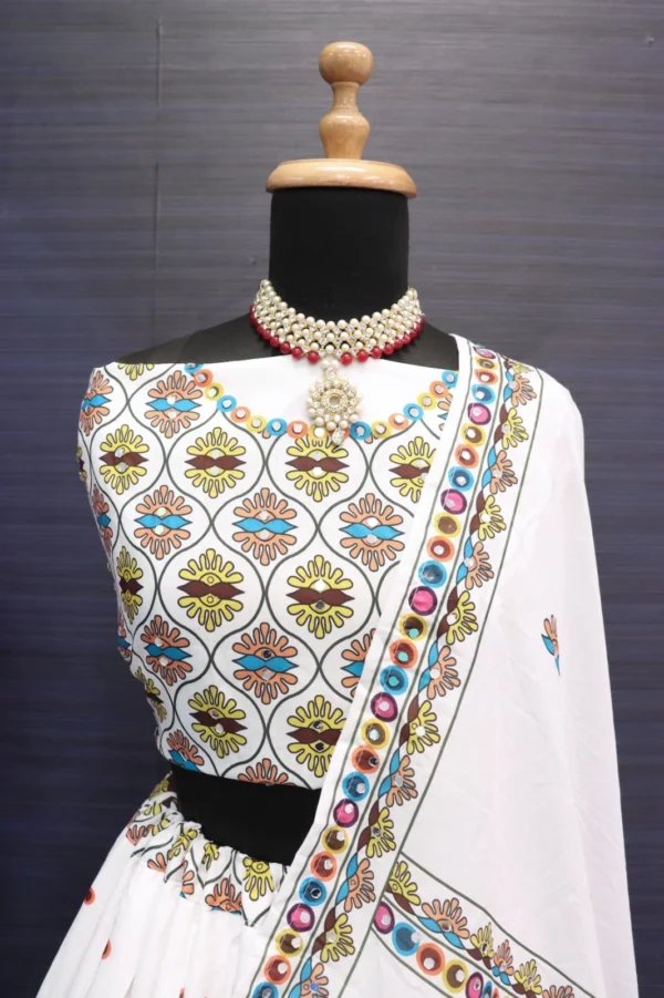 Party Wear Cotton White Lehenga Choli - Image 5