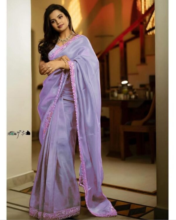 Party Wear Silver Tissue Silk Purple Saree