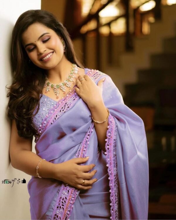 Party Wear Silver Tissue Silk Purple Saree - Image 3