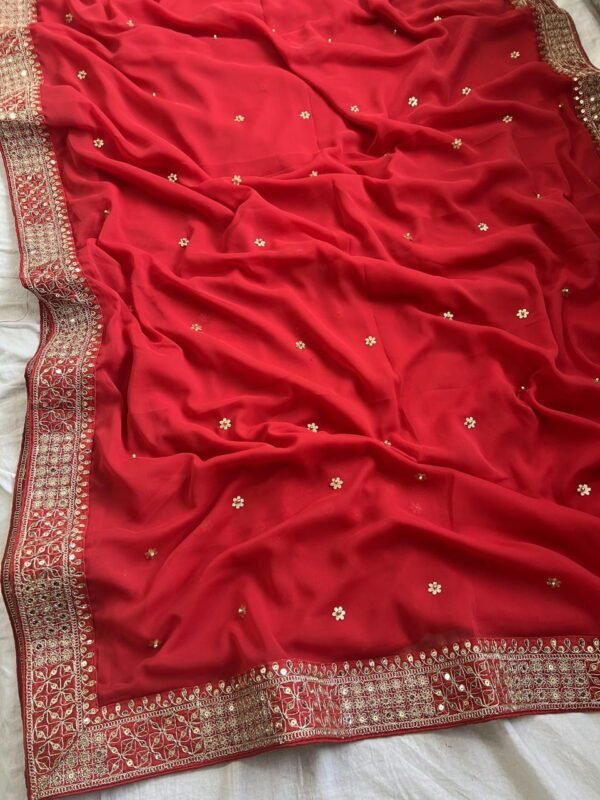 Designer Georgette Red Saree - Image 4