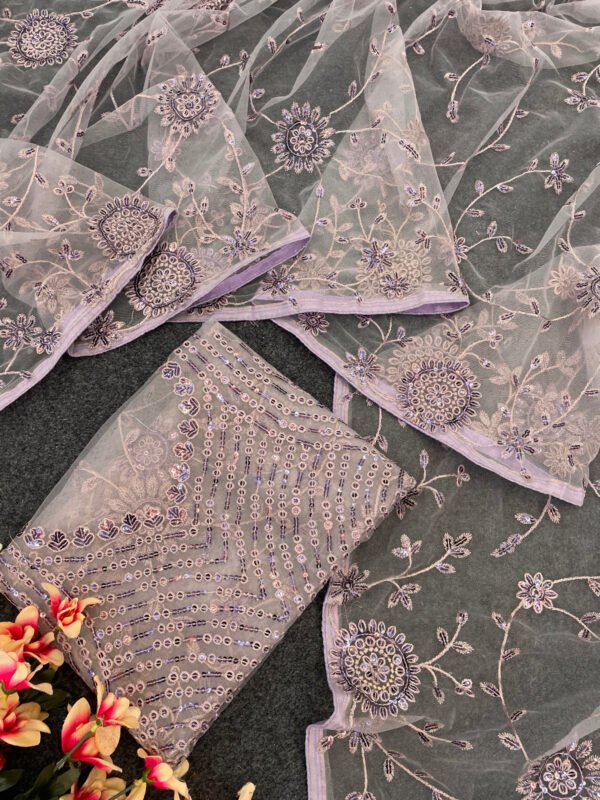 Party Wear Nylone Butterfly Net Gray Saree - Image 7