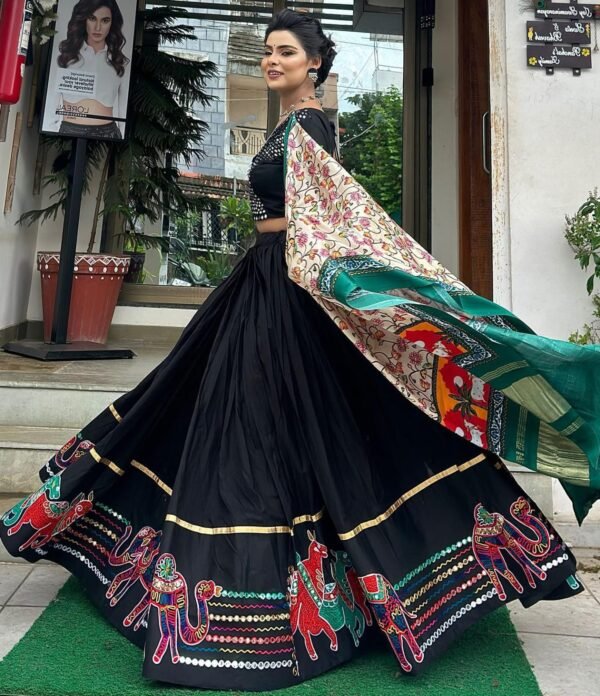 Designer Muslin Cotton Black Lehenga Choli - Image 5