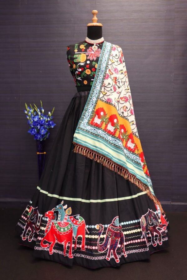 Designer Muslin Cotton Black Lehenga Choli - Image 2