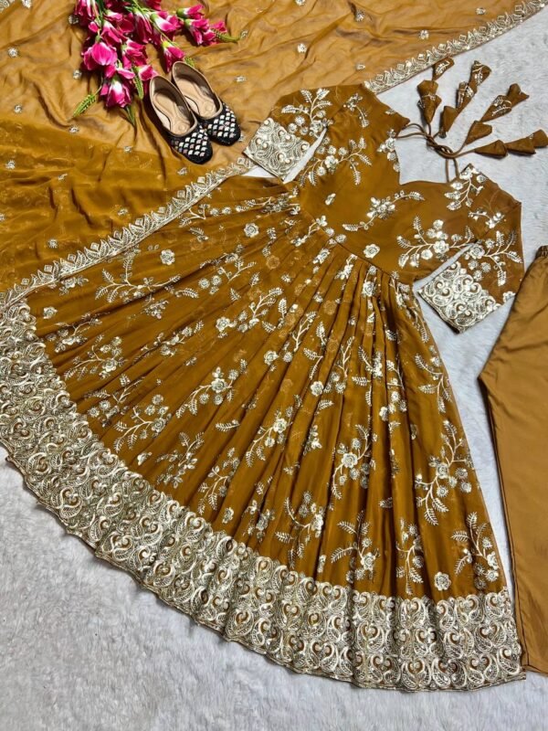 Georgette Anarkali Mustard Gown Set - Image 7