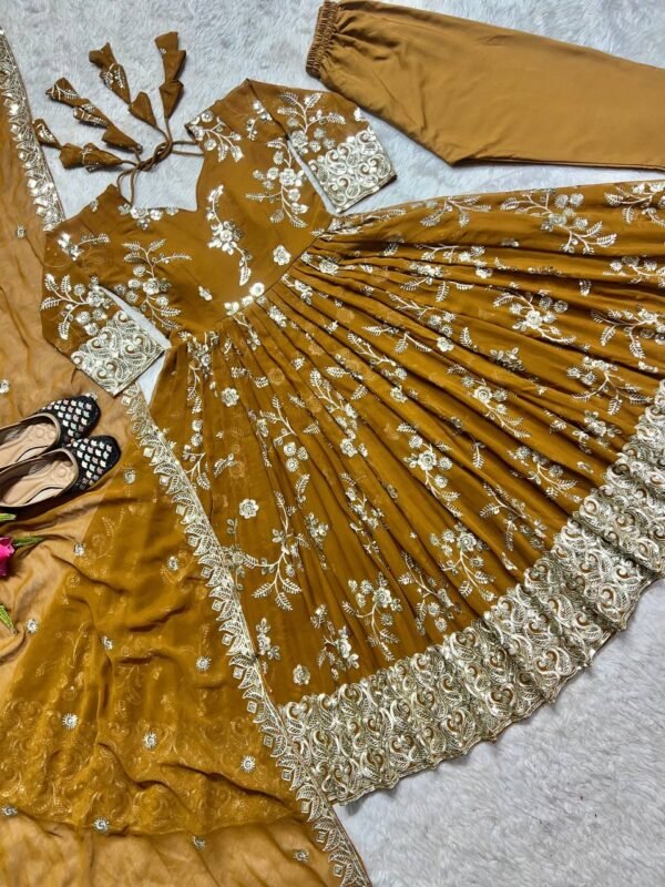 Georgette Anarkali Mustard Gown Set - Image 8