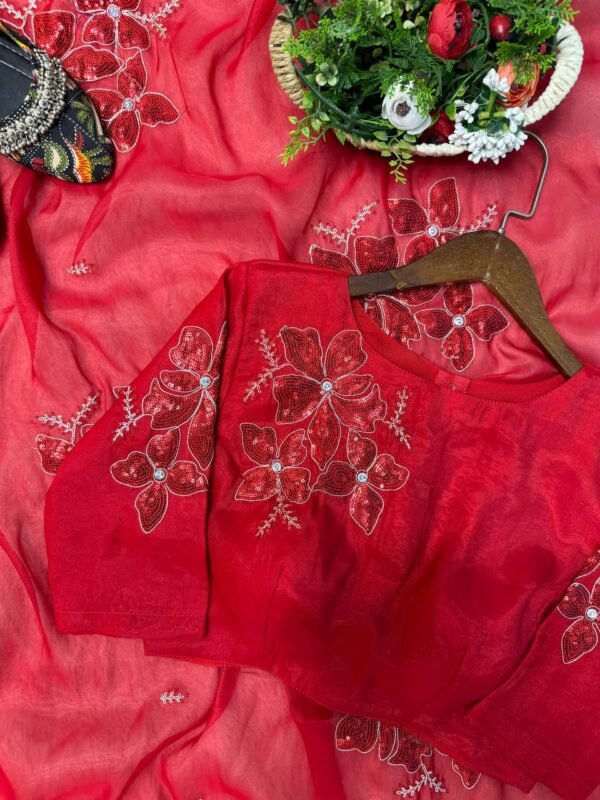 Wedding Wear Jimi Chu Red Saree - Image 6