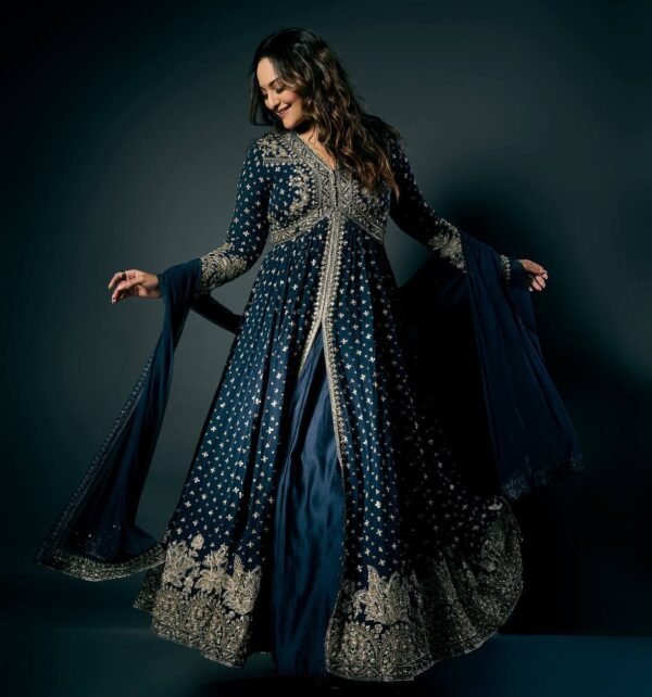 Party Wear Georgette Navy Blue Lehenga Choli