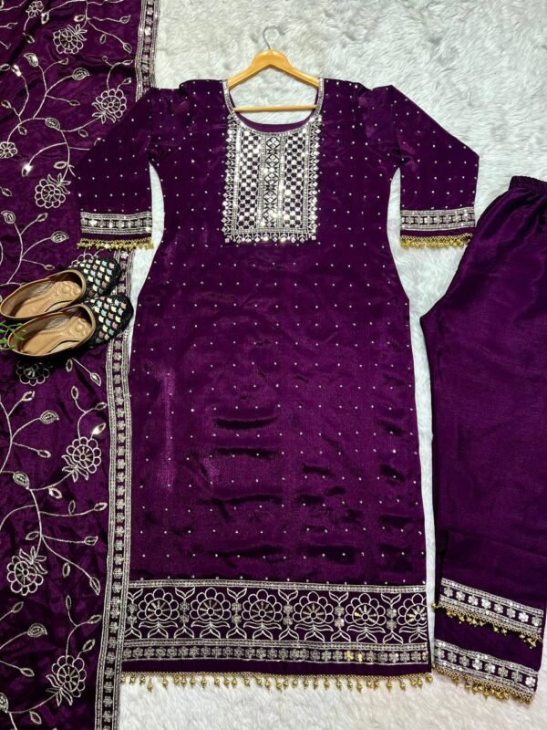 Festival Wear Georgette Purple Kurta Set - Image 3