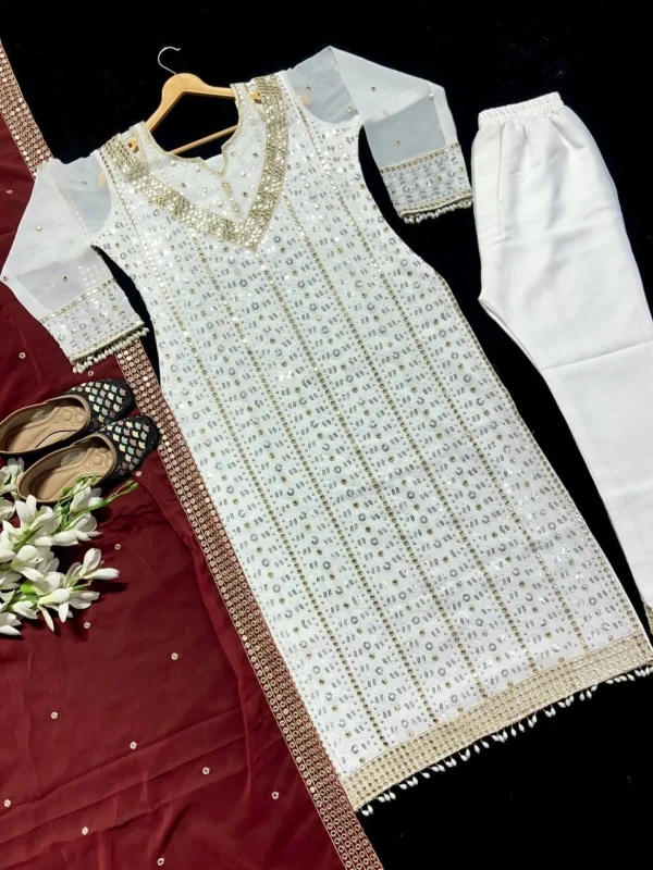 Pakistani Georgette White Kurta Set - Image 4