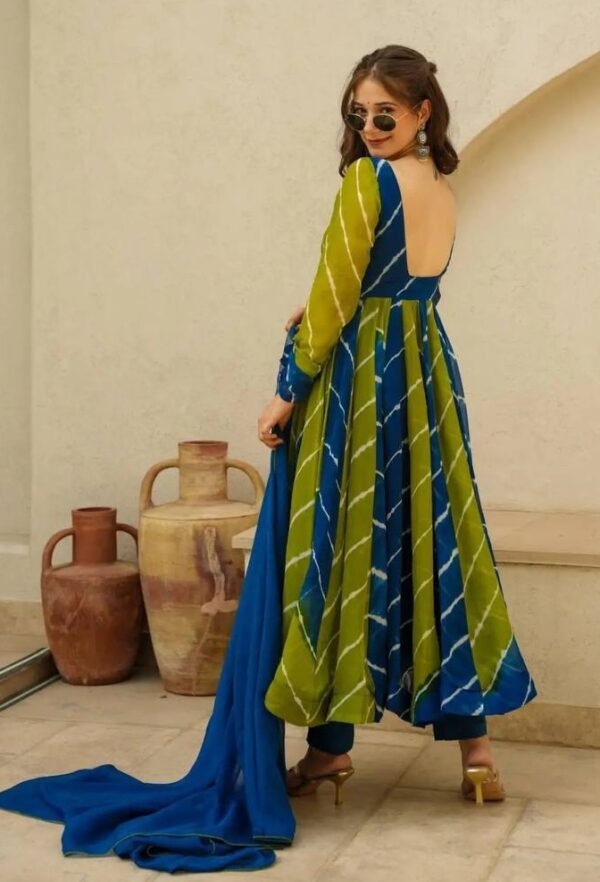 Designer Orgecza Green & Blue Gown Set - Image 3