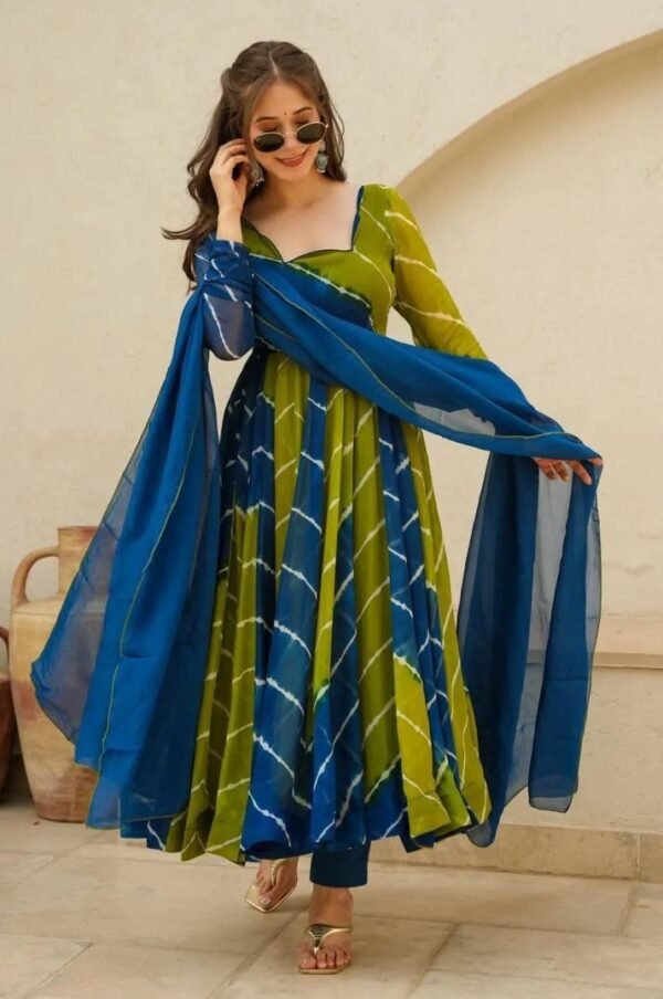 Designer Orgecza Green & Blue Gown Set