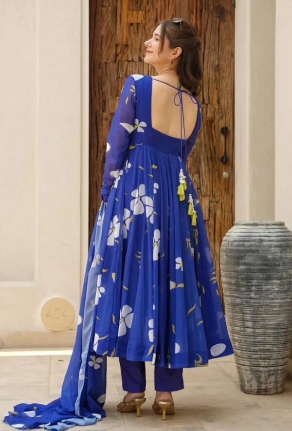 Georgette Blue Anarkali kurta Set - Image 3